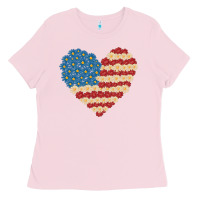Bubblegum Pink american heart flag Ladies Tee - MaliasSmallBusiness