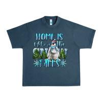 Midnight Navy Home Is Where The Snow Falls Winter Penguin Urban Heavy Tee - LillyAllenDesigns