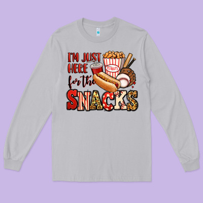 I'm Just Here For The Snacks Baseball Long Sleeve Tee Designed By Jasminsmagicworld