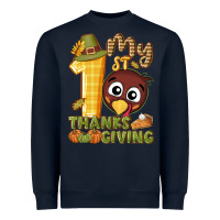 Navy My 1st Thanksgiving with turkey Heavyweight Sweatshirt - NancyCooperArtShop