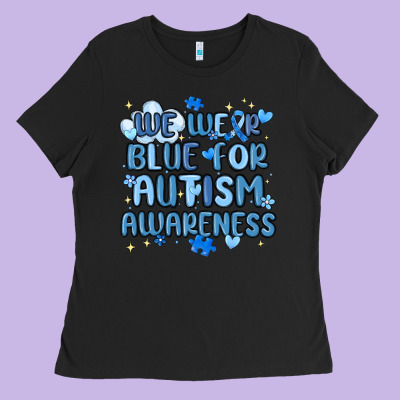 We Wear Blue For Autism Awareness Ladies Tee Designed By Maliassmallbusiness