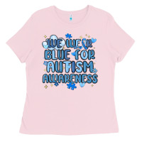 Bubblegum Pink we wear blue for autism awareness Ladies Tee - MaliasSmallBusiness