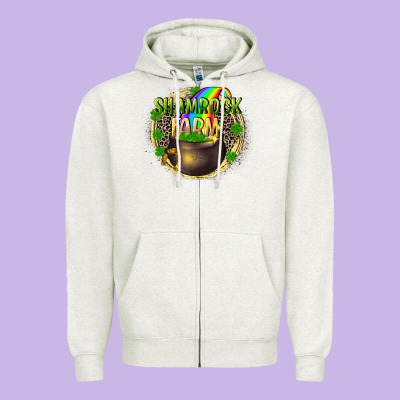 St. Patrick's Shamrock Farm Zipper Hoodie Designed By Cowgirlartshop