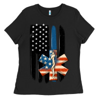 Black ems american flag Ladies Tee - MaliasSmallBusiness