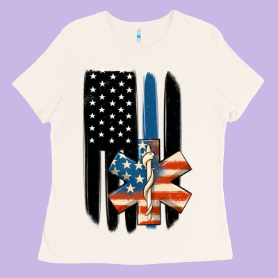 Ems American Flag Ladies Tee Designed By Maliassmallbusiness