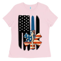 Bubblegum Pink ems american flag Ladies Tee - MaliasSmallBusiness