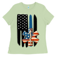 Matcha ems american flag Ladies Tee - MaliasSmallBusiness