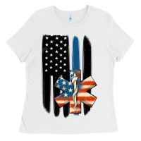 White ems american flag Ladies Tee - MaliasSmallBusiness