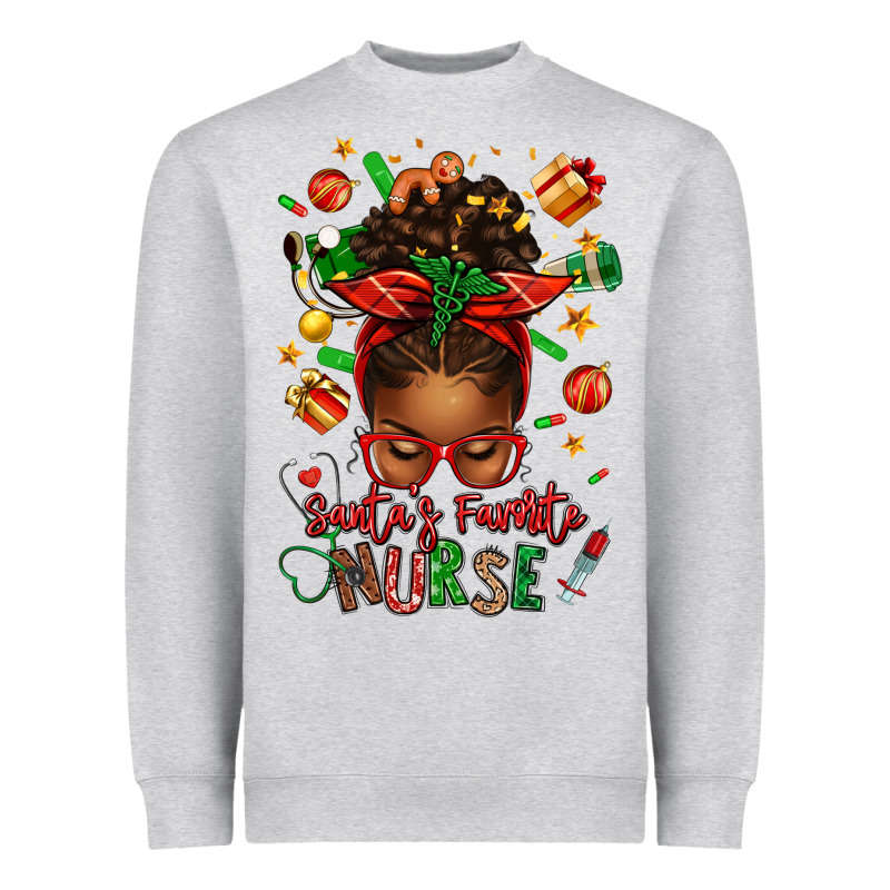 Santa's Favorite Nurse Afro Messy Bun Heavyweight Sweatshirt by texasbilliewilder | Teevron
