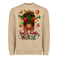 Mushroom santa's favorite nurse afro messy bun Heavyweight Sweatshirt - texasbilliewilder