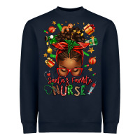 Navy santa's favorite nurse afro messy bun Heavyweight Sweatshirt - texasbilliewilder