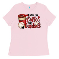 Bubblegum Pink i run on coffee and baseball Ladies Tee - MaliasSmallBusiness