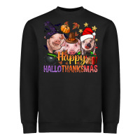 Black Happy Hallothanksmas Pigs Heavyweight Sweatshirt - NancyCooperArtShop