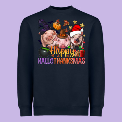 Happy Hallothanksmas Pigs Heavyweight Sweatshirt Designed By Nancycooperartshop