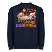 Navy Happy Hallothanksmas Pigs Heavyweight Sweatshirt - NancyCooperArtShop