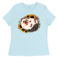 Baby Blue happy hedgehog sunflower leopard Ladies Tee - Jasminsmagicworld