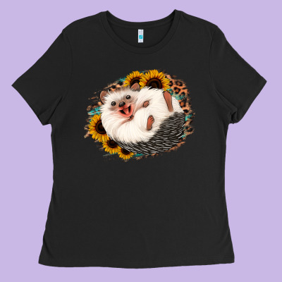 Happy Hedgehog Sunflower Leopard Ladies Tee Designed By Jasminsmagicworld