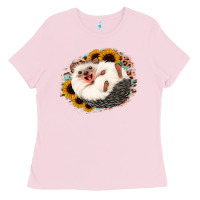 Bubblegum Pink happy hedgehog sunflower leopard Ladies Tee - Jasminsmagicworld