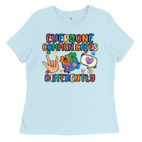 Baby Blue everyone communicates differently Ladies Tee - MaliasSmallBusiness