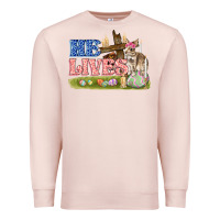 Pale Pink he lives easter Premium Sweatshirt - FaDigitalArtStudio