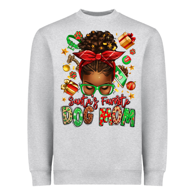Santas Favorite Dog Mom Afro Messy Bun Heavyweight Sweatshirt by texasbilliewilder | Teevron