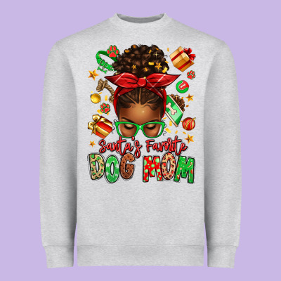 Santas Favorite Dog Mom Afro Messy Bun Heavyweight Sweatshirt Designed By Texasbilliewilder