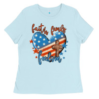 Baby Blue faith family freedom Ladies Tee - MaliasSmallBusiness