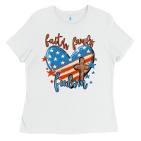 White faith family freedom Ladies Tee - MaliasSmallBusiness