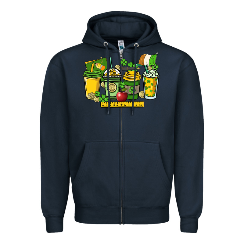 St. Patrick's Day Teacher Coffee Cups Zipper Hoodie by HowdyJamesFarm | Teevron