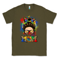 Army Green autism mom messy bun Classic Tee - LillyAllenDesigns