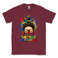Burgundy autism mom messy bun Classic Tee - LillyAllenDesigns