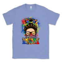 Colony Blue autism mom messy bun Classic Tee - LillyAllenDesigns