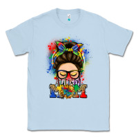 Dusty Blue autism mom messy bun Classic Tee - LillyAllenDesigns