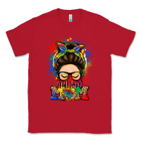 Red autism mom messy bun Classic Tee - LillyAllenDesigns