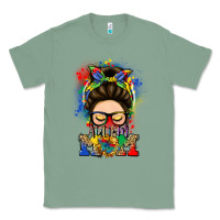 Sage autism mom messy bun Classic Tee - LillyAllenDesigns