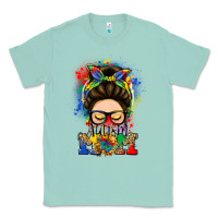 Seafoam autism mom messy bun Classic Tee - LillyAllenDesigns