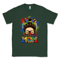 Sports Green autism mom messy bun Classic Tee - LillyAllenDesigns