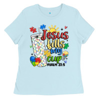 Baby Blue autism jesus fills my cup Ladies Tee - MaliasSmallBusiness