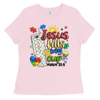 Bubblegum Pink autism jesus fills my cup Ladies Tee - MaliasSmallBusiness