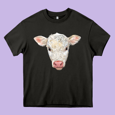 Charolais Calf Face Heavy Core Tee Designed By Lillyallendesigns