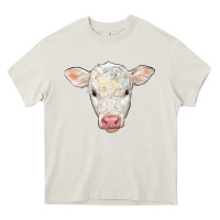Cream charolais calf face Heavy Core Tee - LillyAllenDesigns