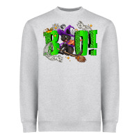 Heather Grey Boo! with black cat Halloween Heavyweight Sweatshirt - NancyCooperArtShop