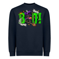 Navy Boo! with black cat Halloween Heavyweight Sweatshirt - NancyCooperArtShop