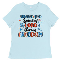 Baby Blue where the spirit of the lord is there is freedom Ladies Tee - MaliasSmallBusiness