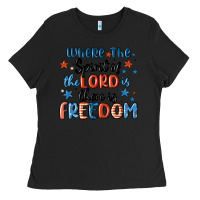 Black where the spirit of the lord is there is freedom Ladies Tee - MaliasSmallBusiness