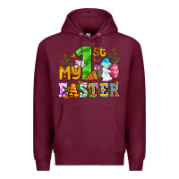Burgundy Easter Day My first Easter with eggs and rabbits Premium Hoodie - OliviaCreatesArt