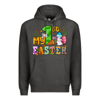 Charcoal Heather Easter Day My first Easter with eggs and rabbits Premium Hoodie - OliviaCreatesArt