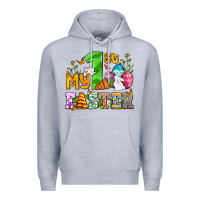 Heather Grey Easter Day My first Easter with eggs and rabbits Premium Hoodie - OliviaCreatesArt