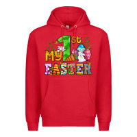 Red Easter Day My first Easter with eggs and rabbits Premium Hoodie - OliviaCreatesArt