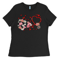 Black valentine's day stethoscope Ladies Tee - MaliasSmallBusiness